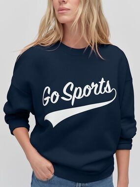 NWT Favorite Daughter Go Sports Navy Blue Graphic Sweatshirt Crewneck | XS
